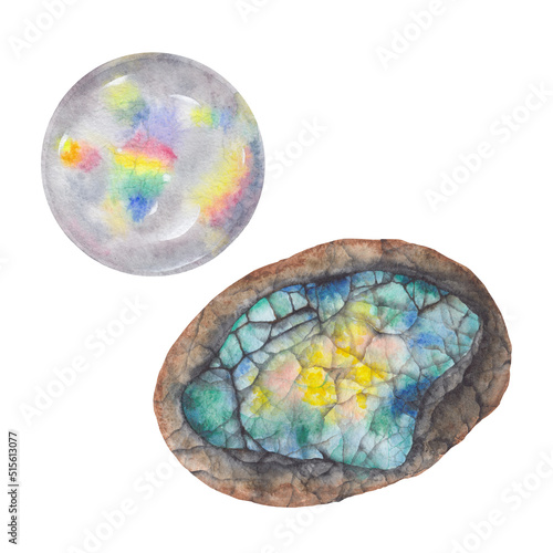 Watercolor opal crystal and raw geode gemstone