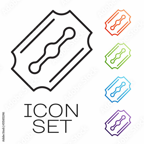 Black line Blade razor icon isolated on white background. Set icons colorful. Vector