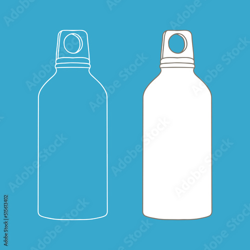 Outline metal water bottle with bung. Vector Stock illustration. Copy space.