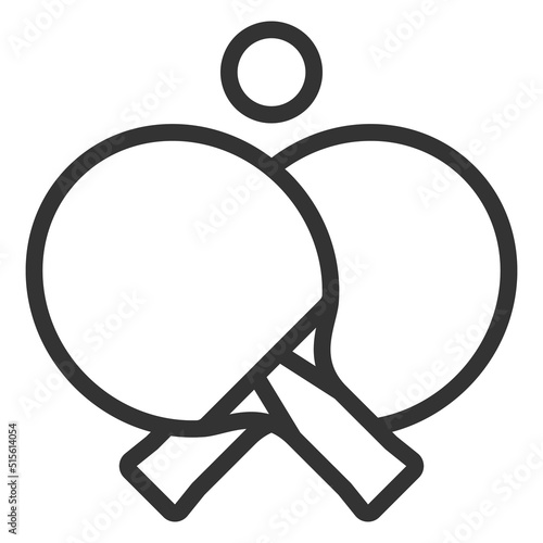 Two crossed rackets and table tennis ball - vector sign, web icon, illustration on white background, outline style