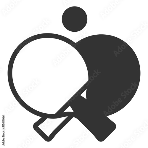 Two crossed rackets and table tennis ball - vector sign, web icon, illustration on white background, glyph style
