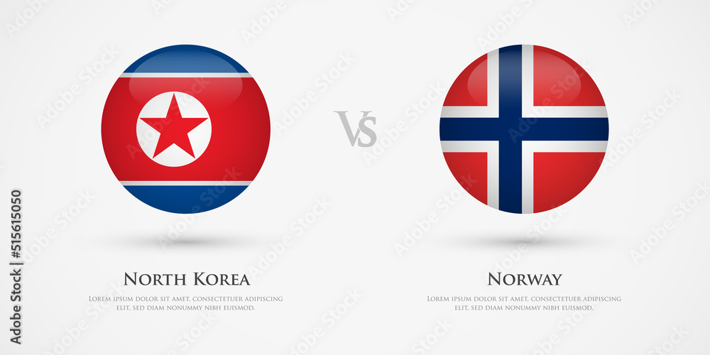 North Korea vs Norway country flags template. The concept for game, competition, relations, friendship, cooperation, versus. North Korea vs Norway country flags template. The concept for game, competition, relations, friendship, cooperation, versus.