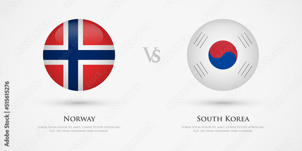 Norway vs South Korea country flags template. The concept for game, competition, relations, friendship, cooperation, versus. Norway vs South Korea country flags template. The concept for game, competition, relations, friendship, cooperation, versus.