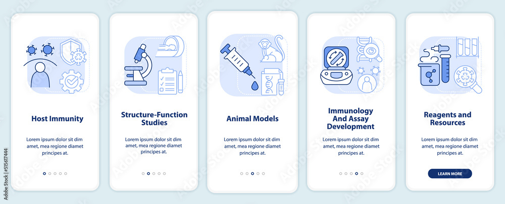 Pandemic preclinical study light blue onboarding mobile app screen ...