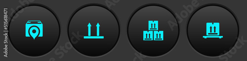 Set Location with cardboard box, This side up, Cardboard traffic and boxes pallet icon. Vector
