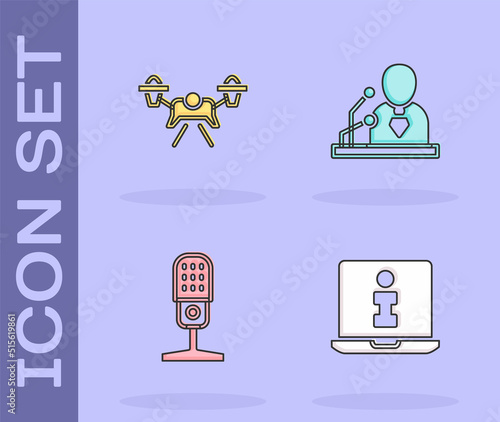Set Information, Drone, Microphone and Breaking news icon. Vector