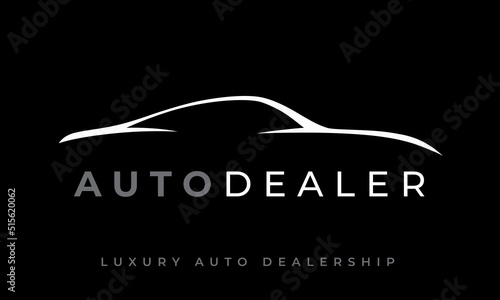 Sports car logo. Auto silhouette icon. Luxury motor vehicle dealership emblem. Concept supercar dealer garage symbol. Vector illustration.