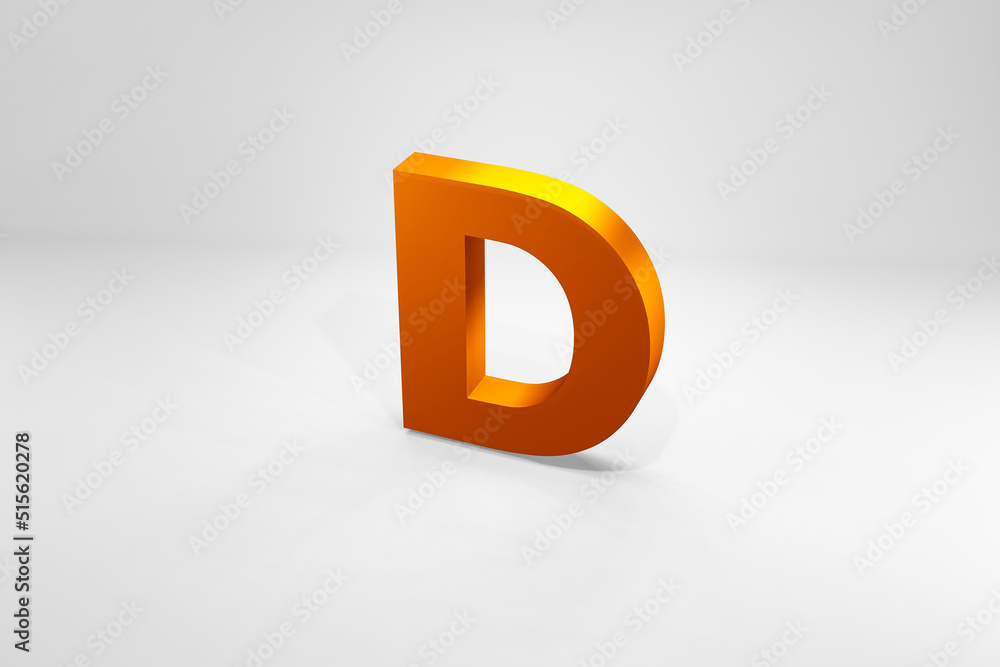 Letter D golden typography 3d render on isolated white background Letter D golden typography 3d render on isolated white background