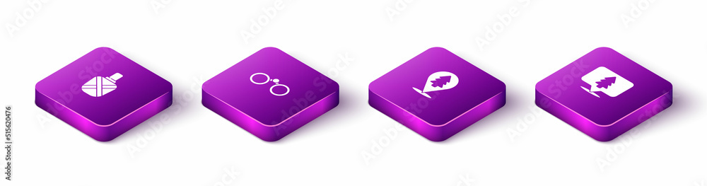 Set Isometric Canteen water bottle, Binoculars, Location of the forest and icon. Vector Set Isometric Canteen water bottle, Binoculars, Location of the forest and icon. Vector