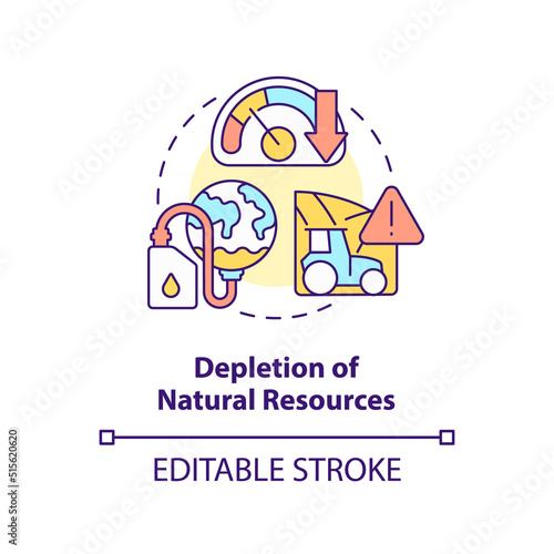 Depletion of natural resources concept icon. Negative effect of overpopulation abstract idea thin line illustration. Isolated outline drawing. Editable stroke. Arial, Myriad Pro-Bold fonts used