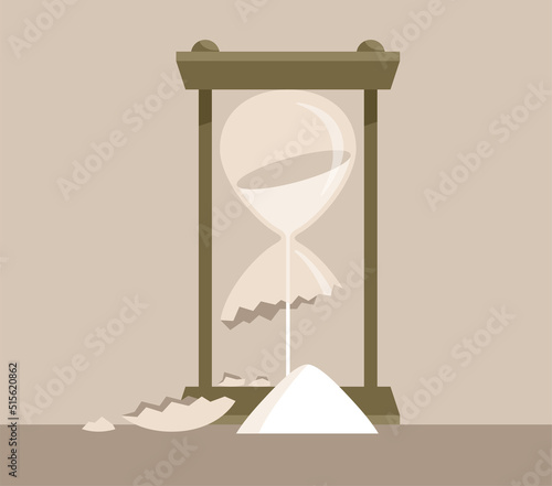 Wasting time concept - broken hourglass metaphor 