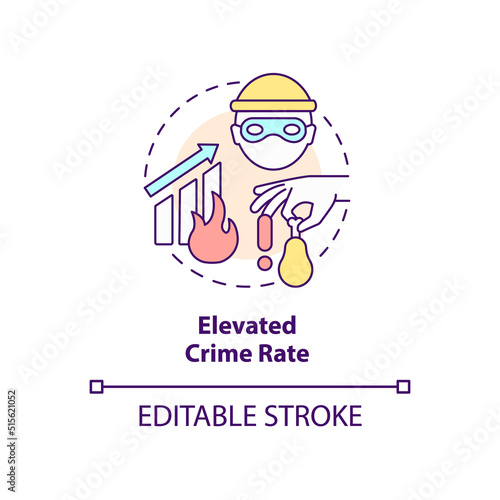 Elevated crime rate concept icon. Dangerous effect. Consequences of overcrowding abstract idea thin line illustration. Isolated outline drawing. Editable stroke. Arial, Myriad Pro-Bold fonts used
