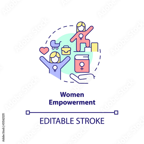 Women empowerment concept icon. Society development. Solution to overpopulation abstract idea thin line illustration. Isolated outline drawing. Editable stroke. Arial, Myriad Pro-Bold fonts used