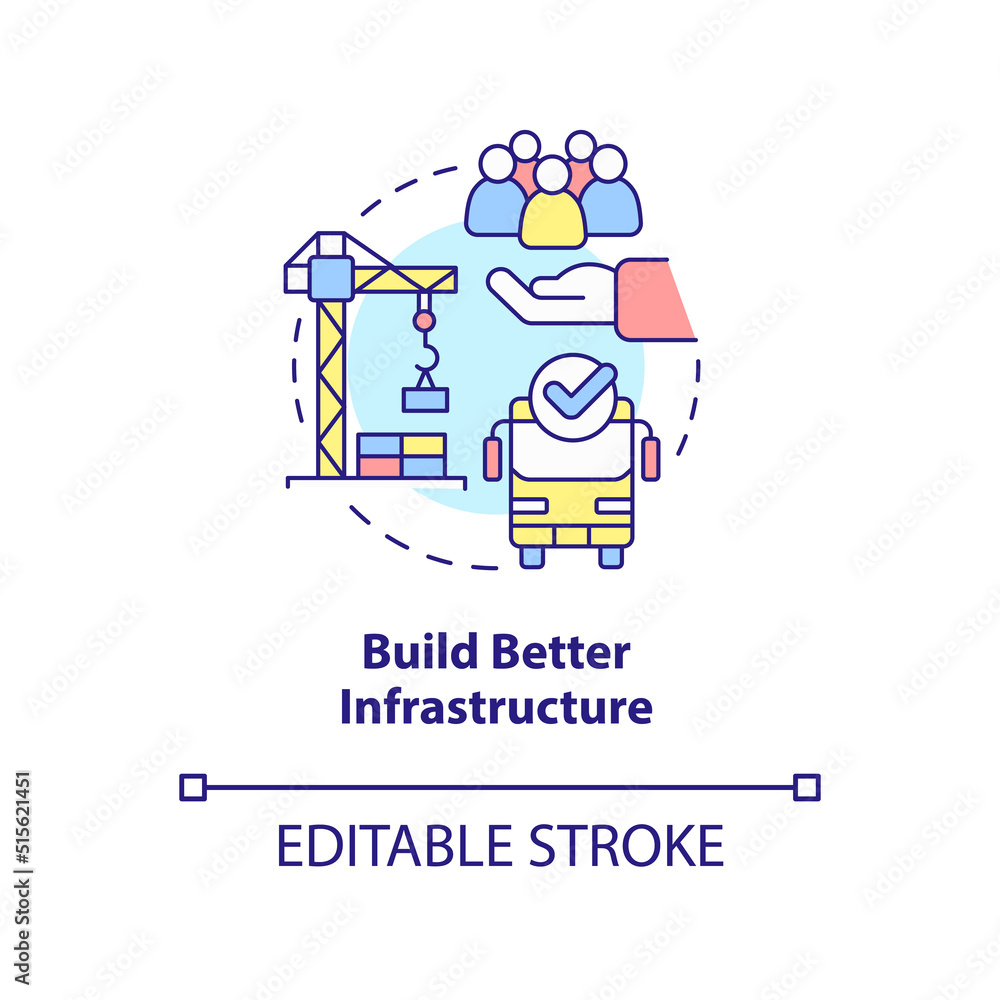 Build better infrastructure concept icon. Reduction of overcrowding abstract idea thin line illustration. Isolated outline drawing. Editable stroke. Arial, Myriad Pro-Bold fonts used Build better infrastructure concept icon. Reduction of overcrowding abstract idea thin line illustration. Isolated outline drawing. Editable stroke. Arial, Myriad Pro-Bold fonts used