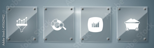 Set Coal mine trolley, Financial growth, Search data analysis and Sales funnel with chart. Square glass panels. Vector