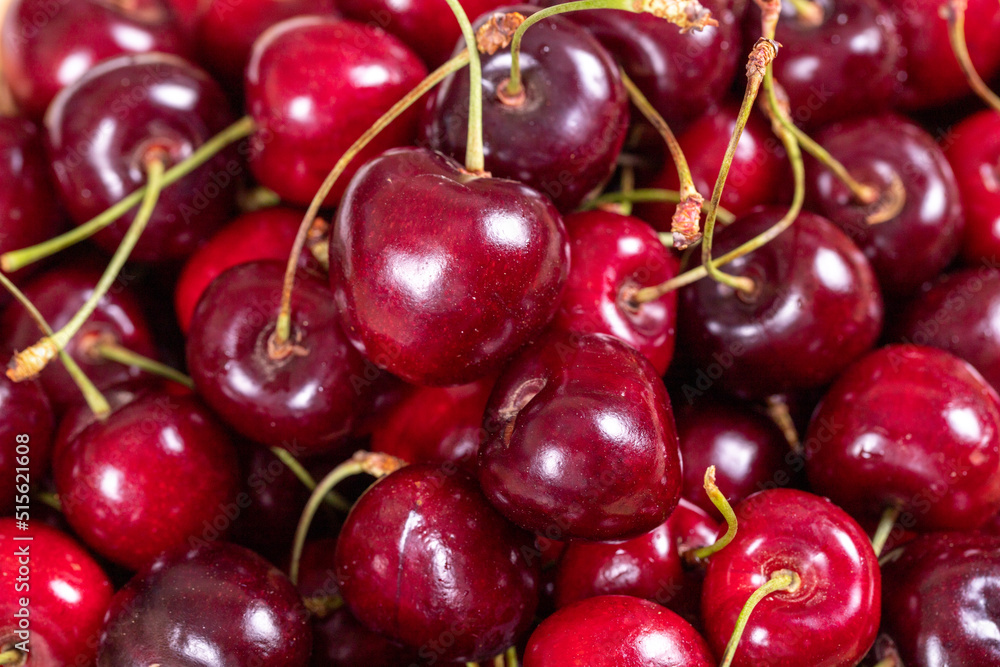 Fresh cherry. Ripe cherries in a close-up basket. Bulk cherries. close up Fresh cherry. Ripe cherries in a close-up basket. Bulk cherries. close up