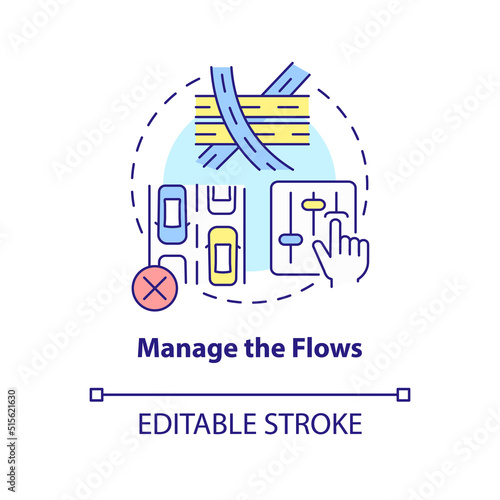 Manage flows concept icon. Traffic regulation. Coping with overcrowding abstract idea thin line illustration. Isolated outline drawing. Editable stroke. Arial, Myriad Pro-Bold fonts used