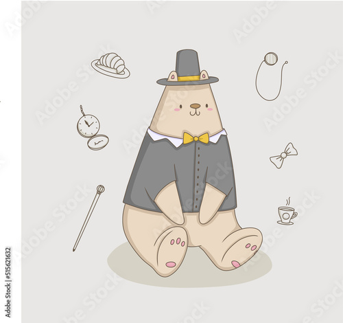 Happy bear aristocrat cartoon illustration