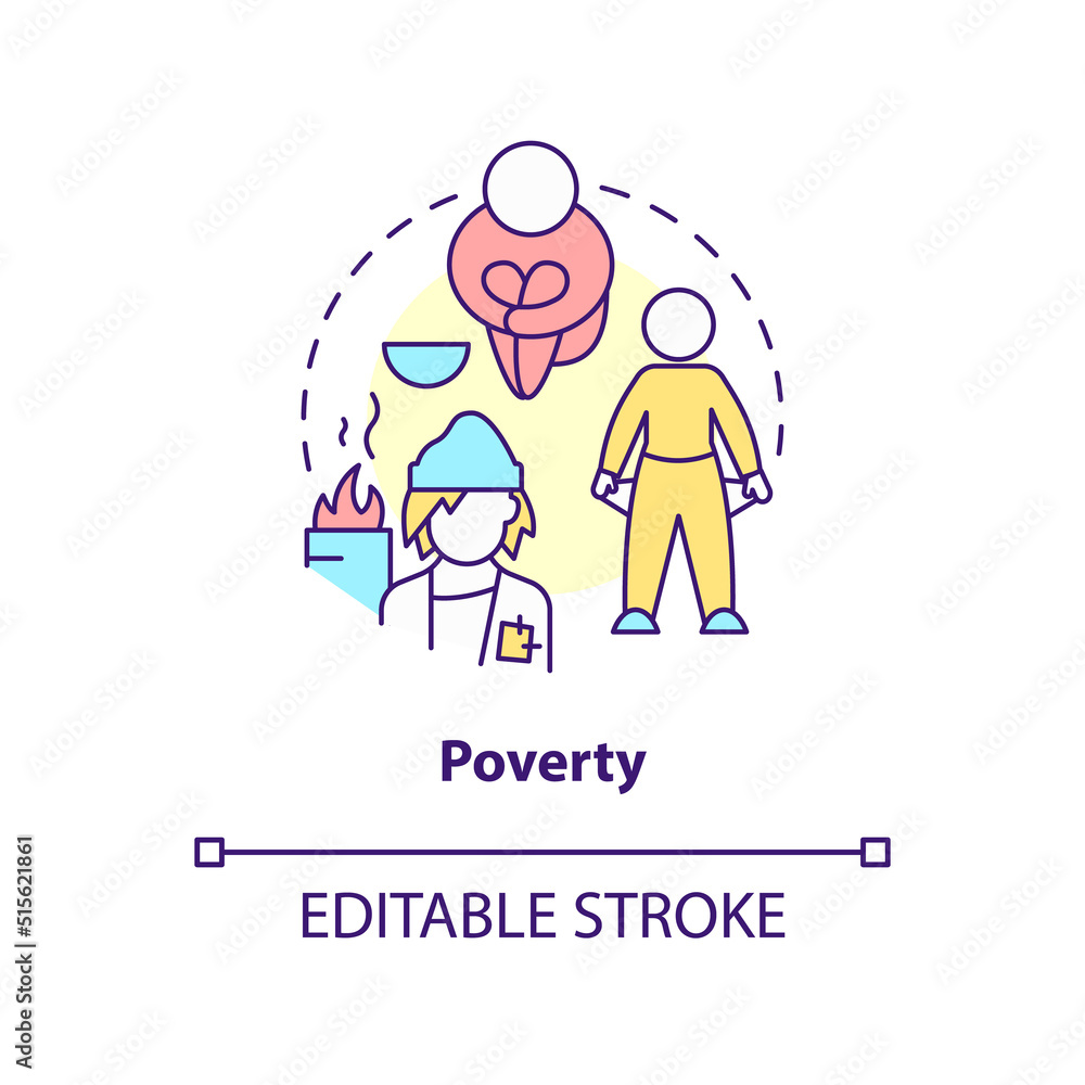 Poverty concept icon. Low life quality and conditions. Cause of overpopulation abstract idea thin line illustration. Isolated outline drawing. Editable stroke. Arial, Myriad Pro-Bold fonts used Poverty concept icon. Low life quality and conditions. Cause of overpopulation abstract idea thin line illustration. Isolated outline drawing. Editable stroke. Arial, Myriad Pro-Bold fonts used