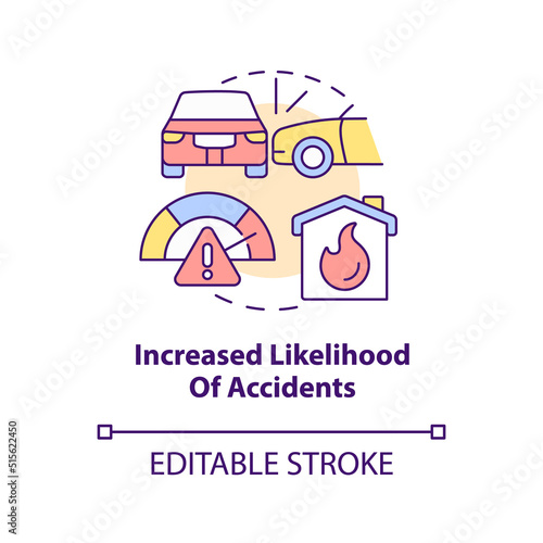 Increased likelihood of accidents concept icon. Problems caused by overcrowding abstract idea thin line illustration. Isolated outline drawing. Editable stroke. Arial, Myriad Pro-Bold fonts used