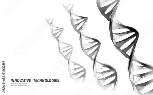 DNA 3D chemical molecule structure low poly. Polygonal triangle point line healthy cell part. Microscopic science blue medicine genome engineering vector illustration future business technology