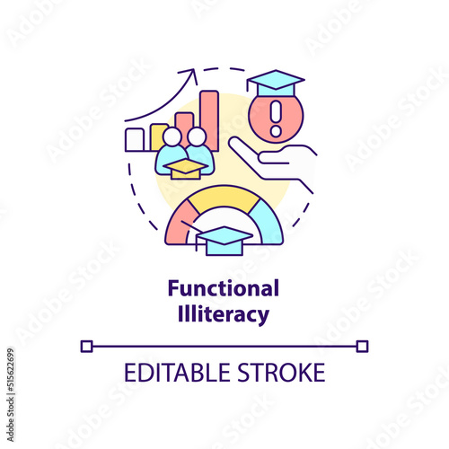 Functional illiteracy concept icon. Social effect of overcrowding abstract idea thin line illustration. Isolated outline drawing. Editable stroke. Arial, Myriad Pro-Bold fonts used photo