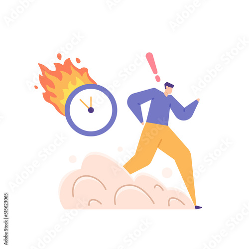 deadline, rush, tight time, rush hour. an employee tries to run as hard as he can because he is being chased by a deadline. problems at work. manage time. flat cartoon illustration. concept design