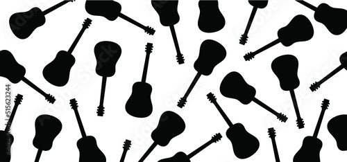 Musician, guitar player or guitaris banner. Cartoon bass, acoustic, rock electric, guitars headstock. Music silhouette Vector guitars icon or logo.