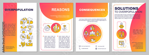 Overpopulation red gradient brochure template. Problem and solutions. Leaflet design with linear icons. 4 vector layouts for presentation, annual reports. Arial-Black, Myriad Pro-Regular fonts used