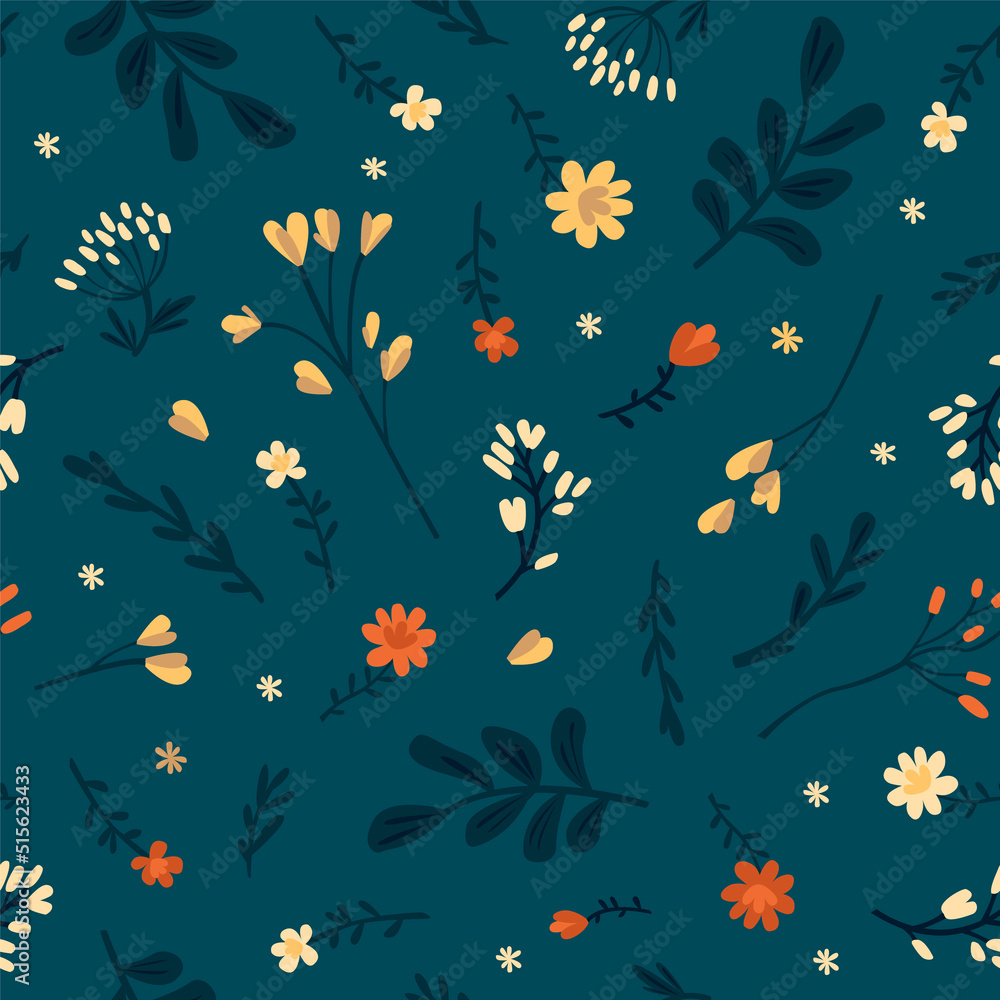 Floral seamless pattern. Blue vector illustration.