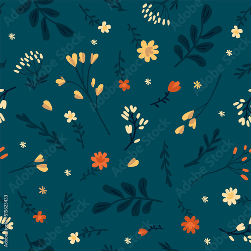 Floral seamless pattern. Blue vector illustration.