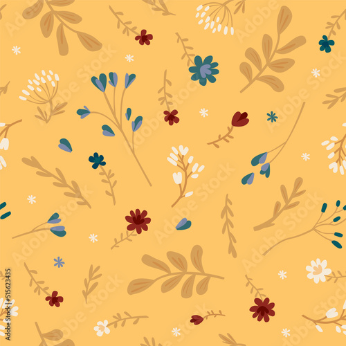 Floral seamless pattern. Yellow vector illustration.