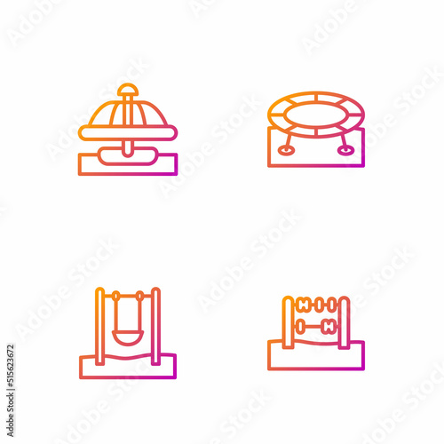 Set line Abacus, Swing, Attraction carousel and Jumping trampoline. Gradient color icons. Vector