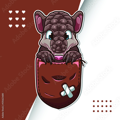 Cute cartoon armadillo in a pocket