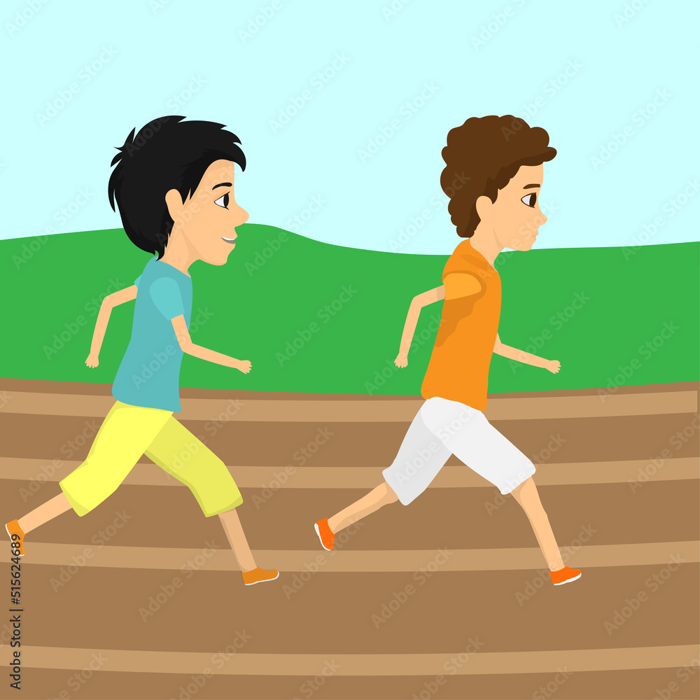 two boys jogging on the track