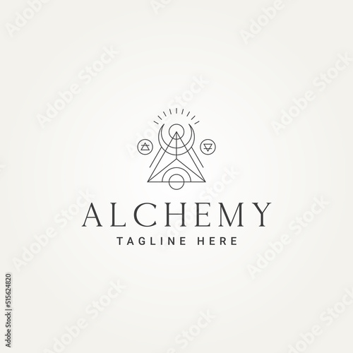 minimalist alchemy line art icon logo template vector illustration design. simple pyramid sacred geometry symbol logo concept