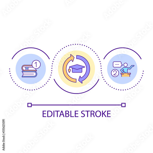 Switch roles with teacher loop concept icon. Conduct lesson. Preparing homework. Reading books abstract idea thin line illustration. Isolated outline drawing. Editable stroke. Arial font used