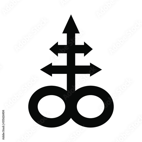 Leviathan cross, the alchemical symbol of sulfur or satanism. T-shirt print for Horror or Halloween. Trend illustration isolated on white background. Vector EPS 10.