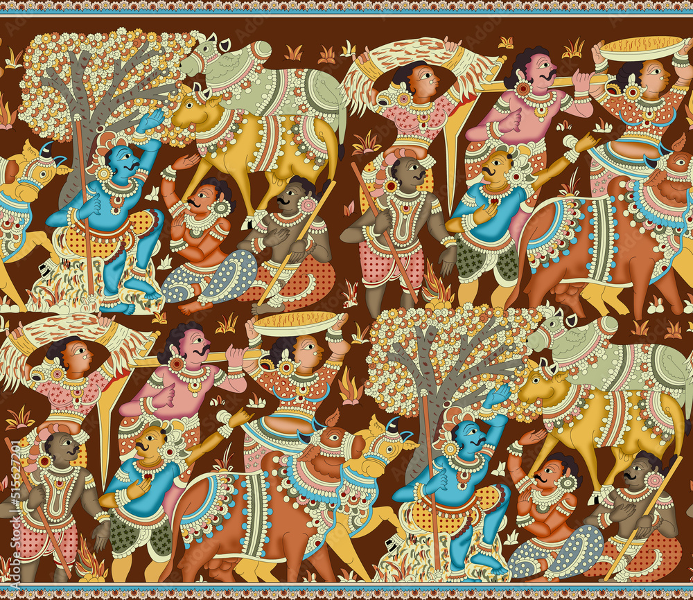 Pen Kalamkari Vintage Village Digital Design