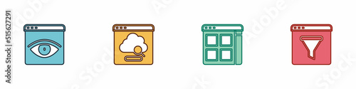 Set Browser incognito window, Cloud technology data transfer, files and icon. Vector