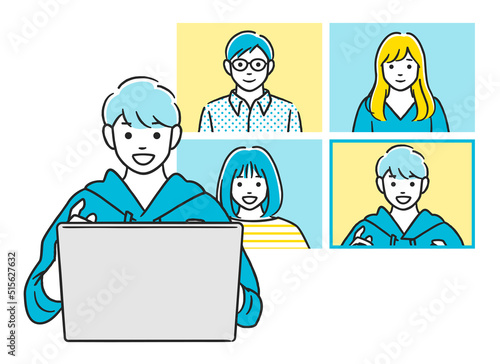 リモート会議で話す男性