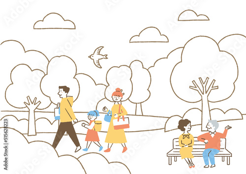 鳥と木と雲がある風景02_色