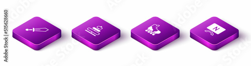 Set Isometric Sword toy, Pyramid, Roller skate and Smart Tv icon. Vector