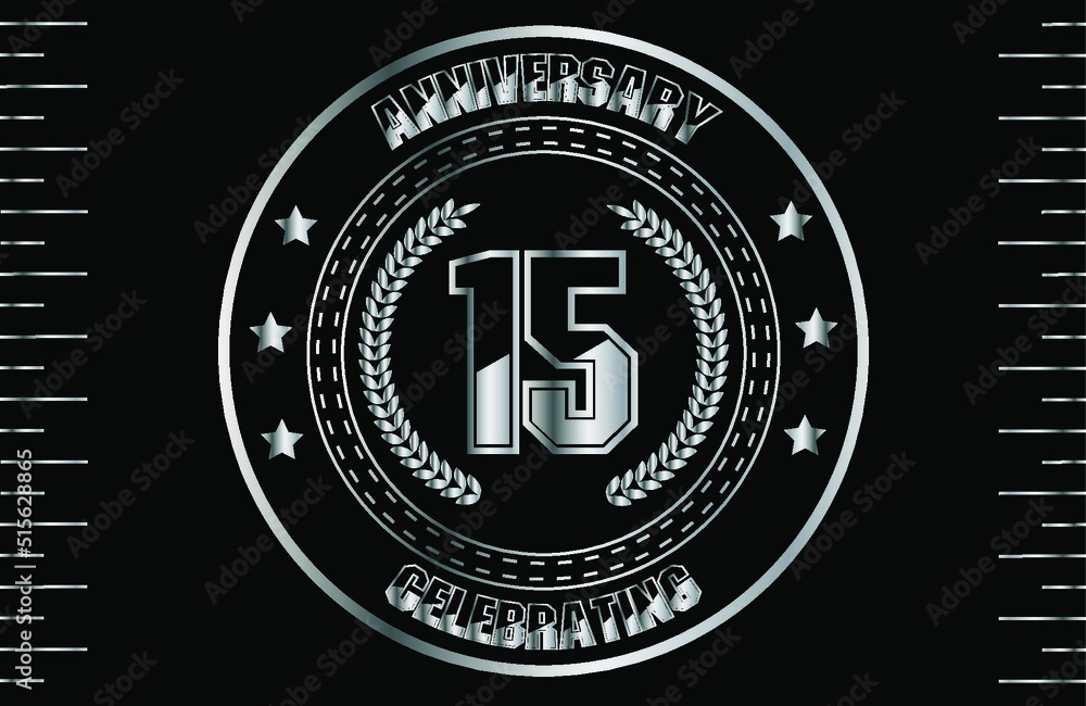 15th silver anniversary logo with ring. Silver anniversary laurel wreath. 15th silver anniversary logo with ring. Silver anniversary laurel wreath.