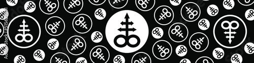 Leviathan cross, the alchemical symbol of sulfur or satanism. Background for Horror or Halloween. Trend Goth illustration on black background. Vector EPS 10.