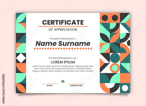 Geometric flat mosaic certificate template design