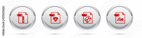 Set line ZIP file document, RUBY, MSG and OTF. Silver circle button. Vector
