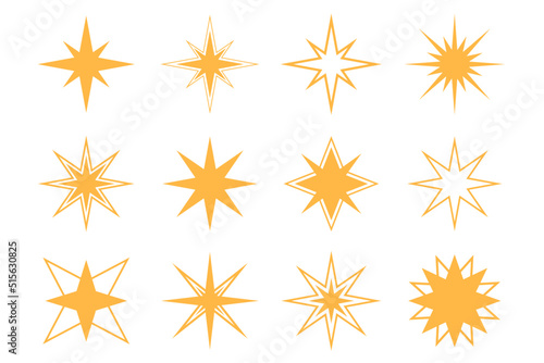 Set of vector stars elements. Yellow vector linear stars.
