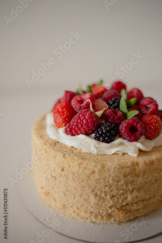 Napoleon cake with fresh berries