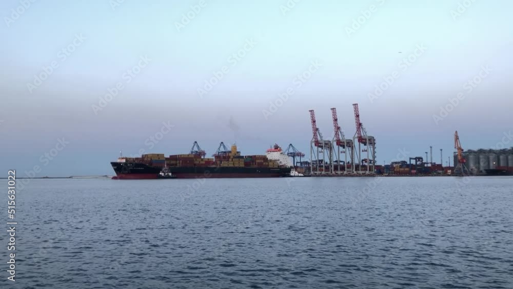Container ship in the port of odessa, ukraine. Ship with containers in Odessa port Container ship in the port of odessa, ukraine. Ship with containers in Odessa port